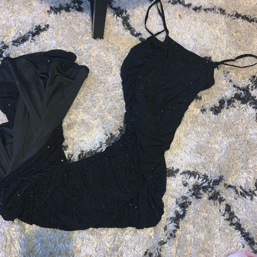 Long black dress with split up leg